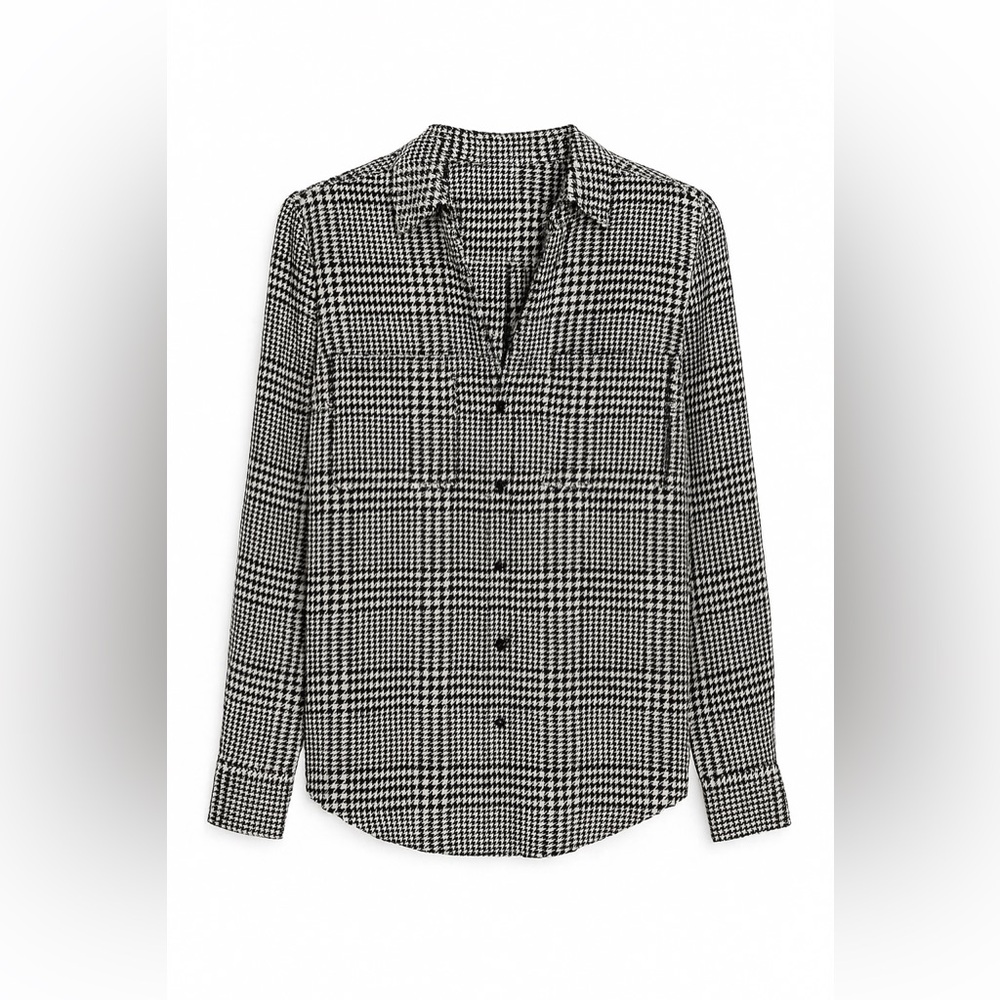 Alfred Sung Black & White Houndstooth Plaid Blouse – Size Medium